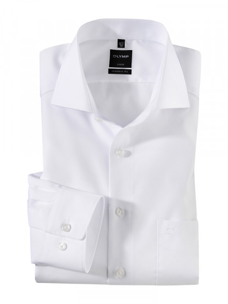 OLYMP shirt MODERN FIT UNI POPELINE white with Shark collar in modern cut