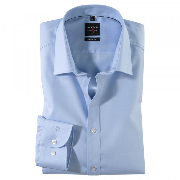 OLYMP Level Five body fit shirt TWILL light blue with New York Kent collar in narrow cut