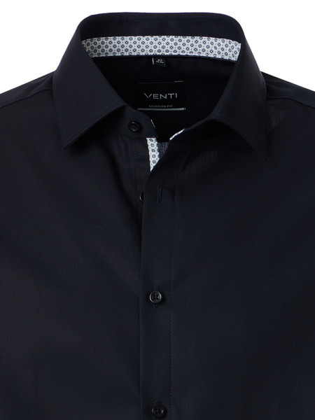 VENTI Regular Fit Hemd Schwarz Kent Popeline - Ansicht 1