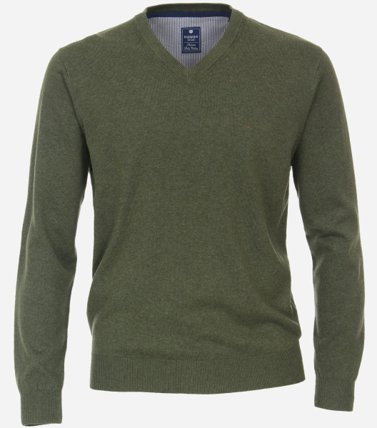 Redmond sweater REGULAR FIT KNITTED green with V-neck collar in classic cut