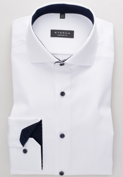 Eterna shirt COMFORT FIT TWILL white with Shark collar in classic cut