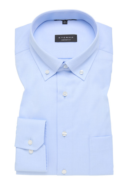 Eterna overhemd COMFORT FIT TWILL lichtblauw met Button Downkraag in klassieke snit