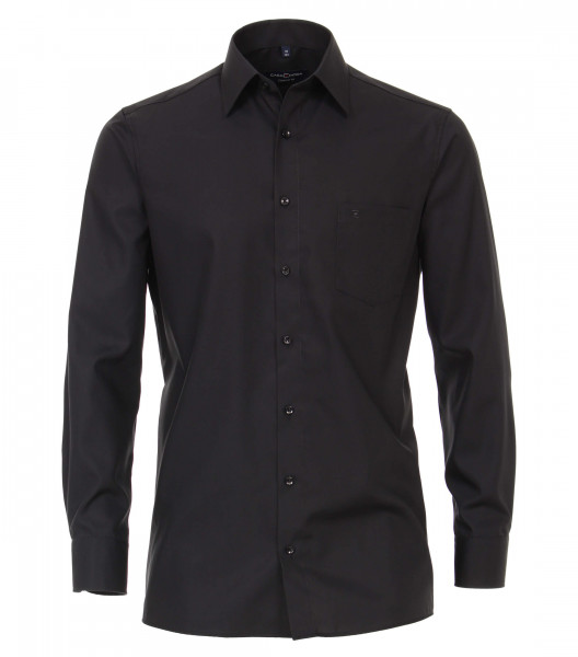 Chemise CASAMODA COMFORT FIT UNI POPELINE noir avec col Kent en coupe classique