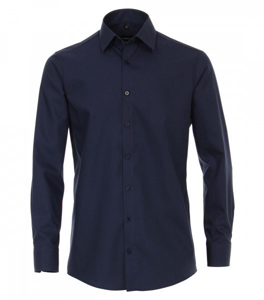 Chemise Venti MODERN FIT UNI POPELINE bleu foncé avec col Kent en coupe moderne