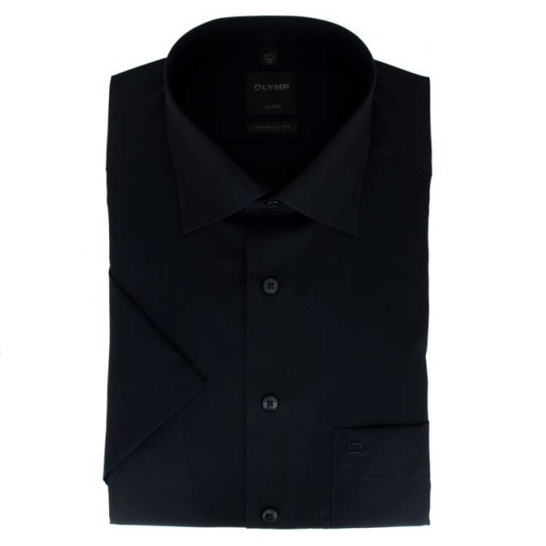 OLYMP Luxor modern fit shirt UNI POPELINE black with New Kent collar in modern cut