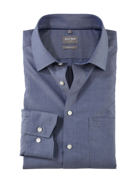 Olymp shirt COMFORT FIT FAUX UNI dark blue with Global Kent collar in classic cut