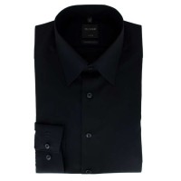 OLYMP Luxor modern fit shirt UNI POPELINE black with New Kent collar in modern cut